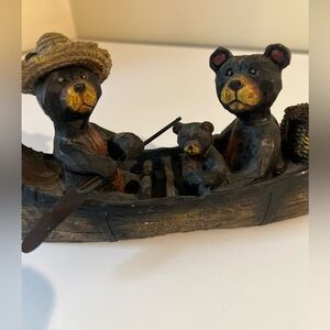 Bear Canoe Trip hand carved resin Sculpture